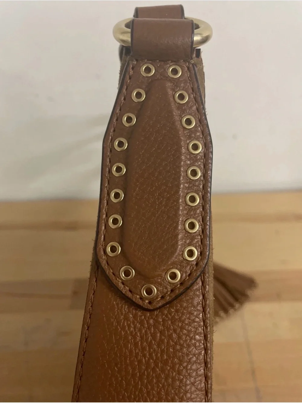 Bag Michael Kors Brooklyn Grommet Brown Leather Studded Shoulder Bag Ex Conditio